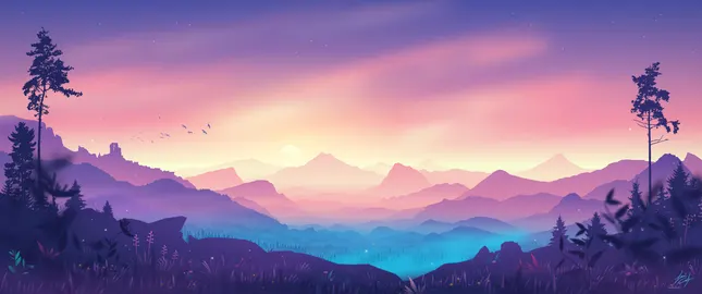 Mountain Sunset Sky Trees