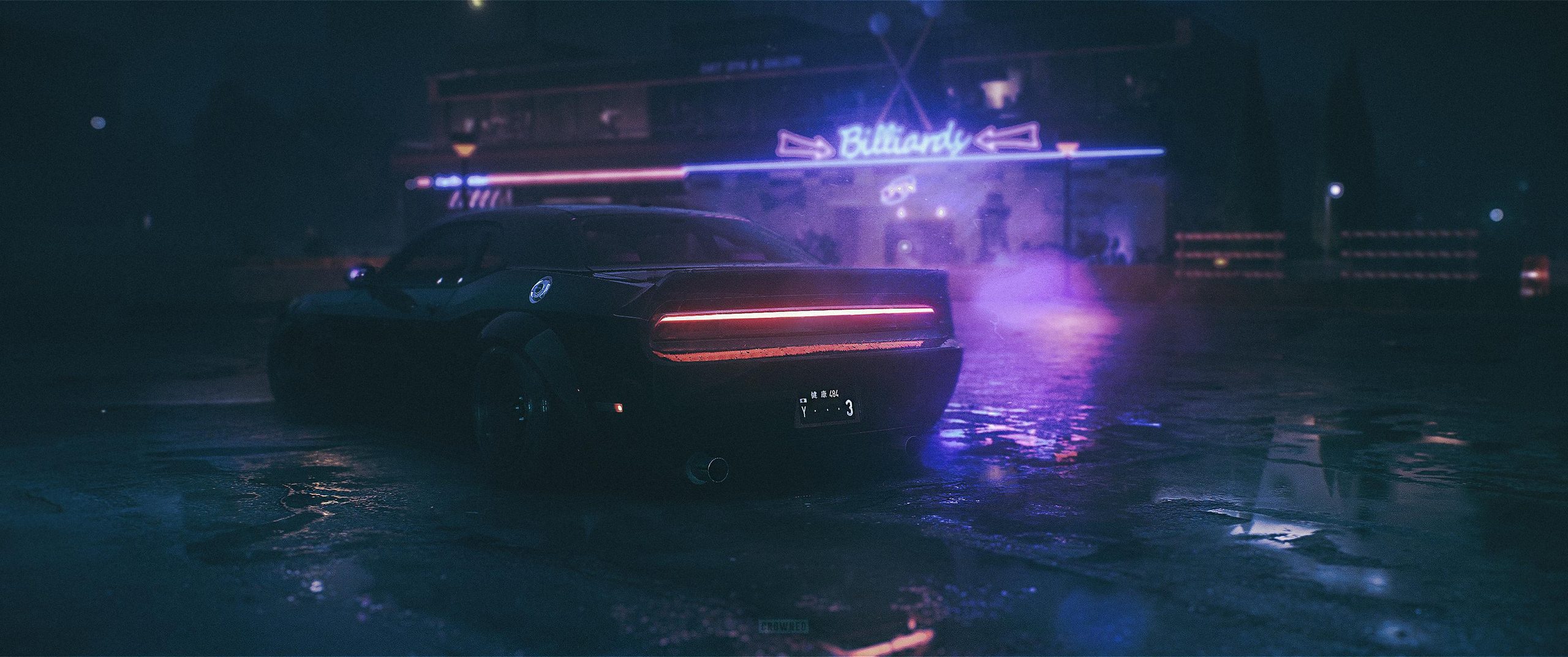 Car Futuristic Night Rain
